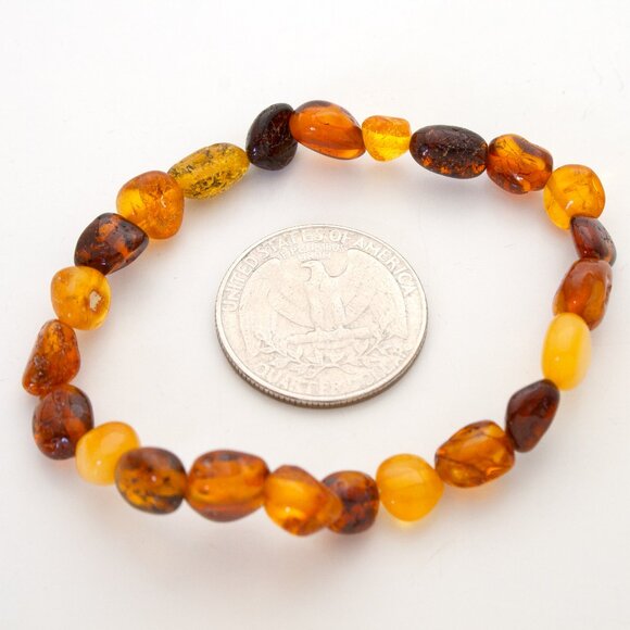 Polished Amber Beads Bracelet, 100% Natural Raw Amber 18cm, Unisex Bracelet - Picture 4 of 7
